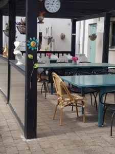 Outdoor eating area in Nethercross Day Care for the elderly